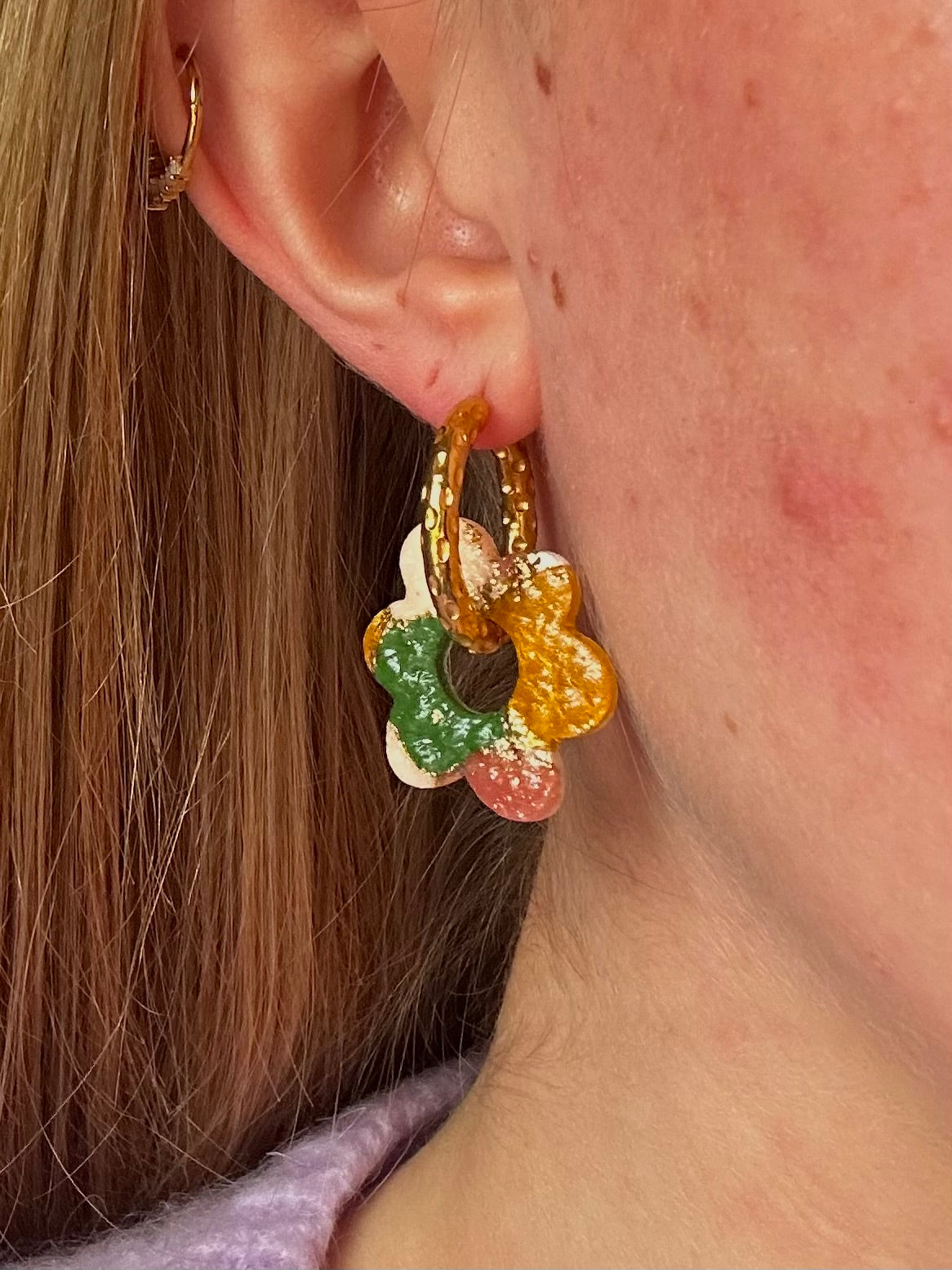 Pampilles Maxi Rosalie - Vert, Jaune, Taupe (sans créoles)