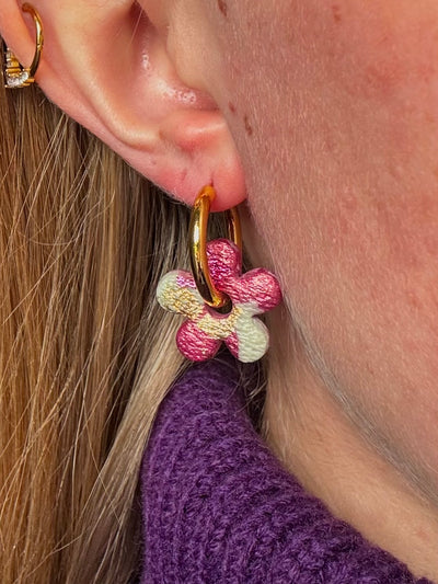 Pampilles Fleur - Prune pailleté, Kaki et Or (sans créoles)