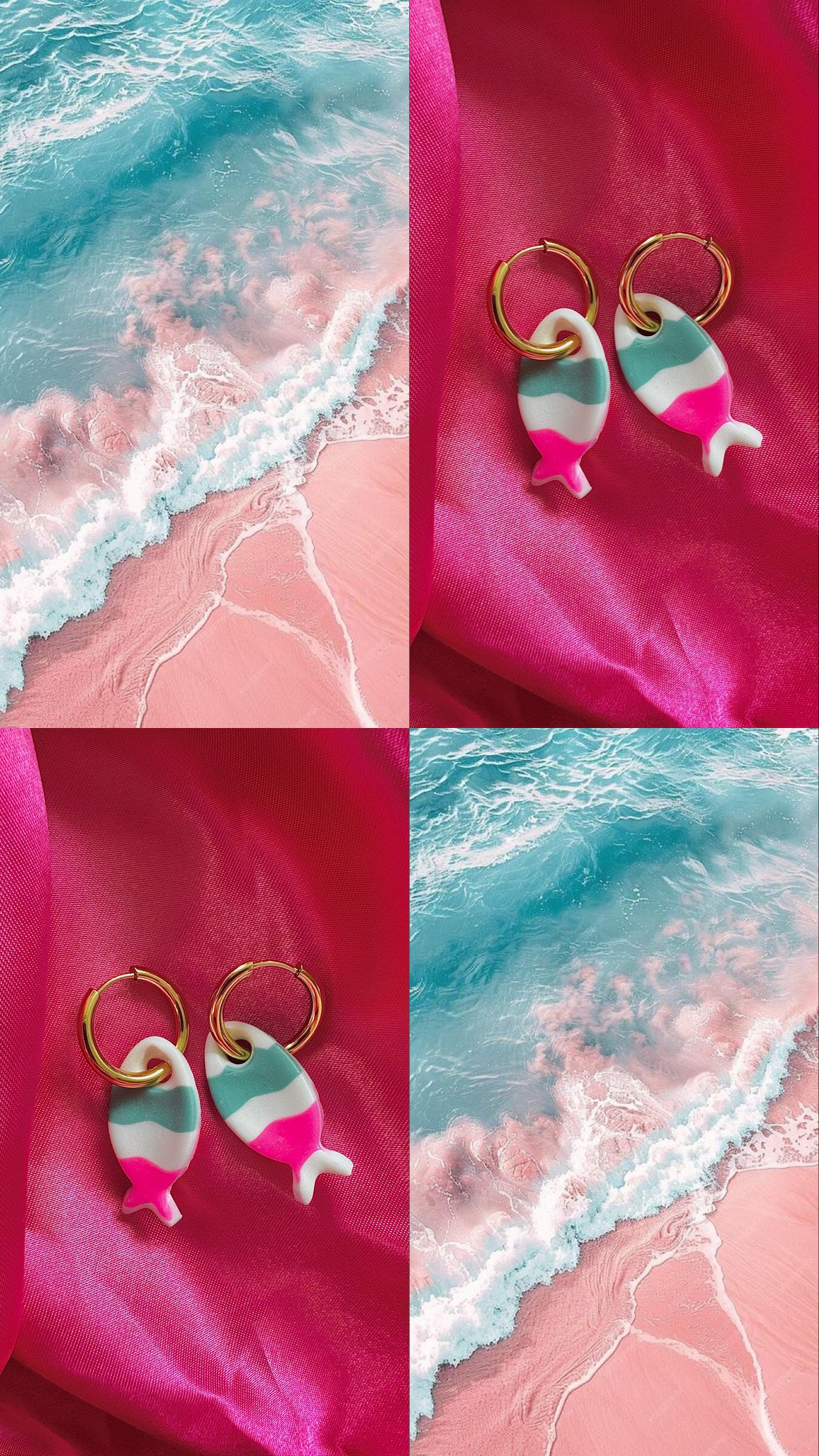 Pampilles - Bleu-vert, Blanche et Rose fluo (sans créoles)