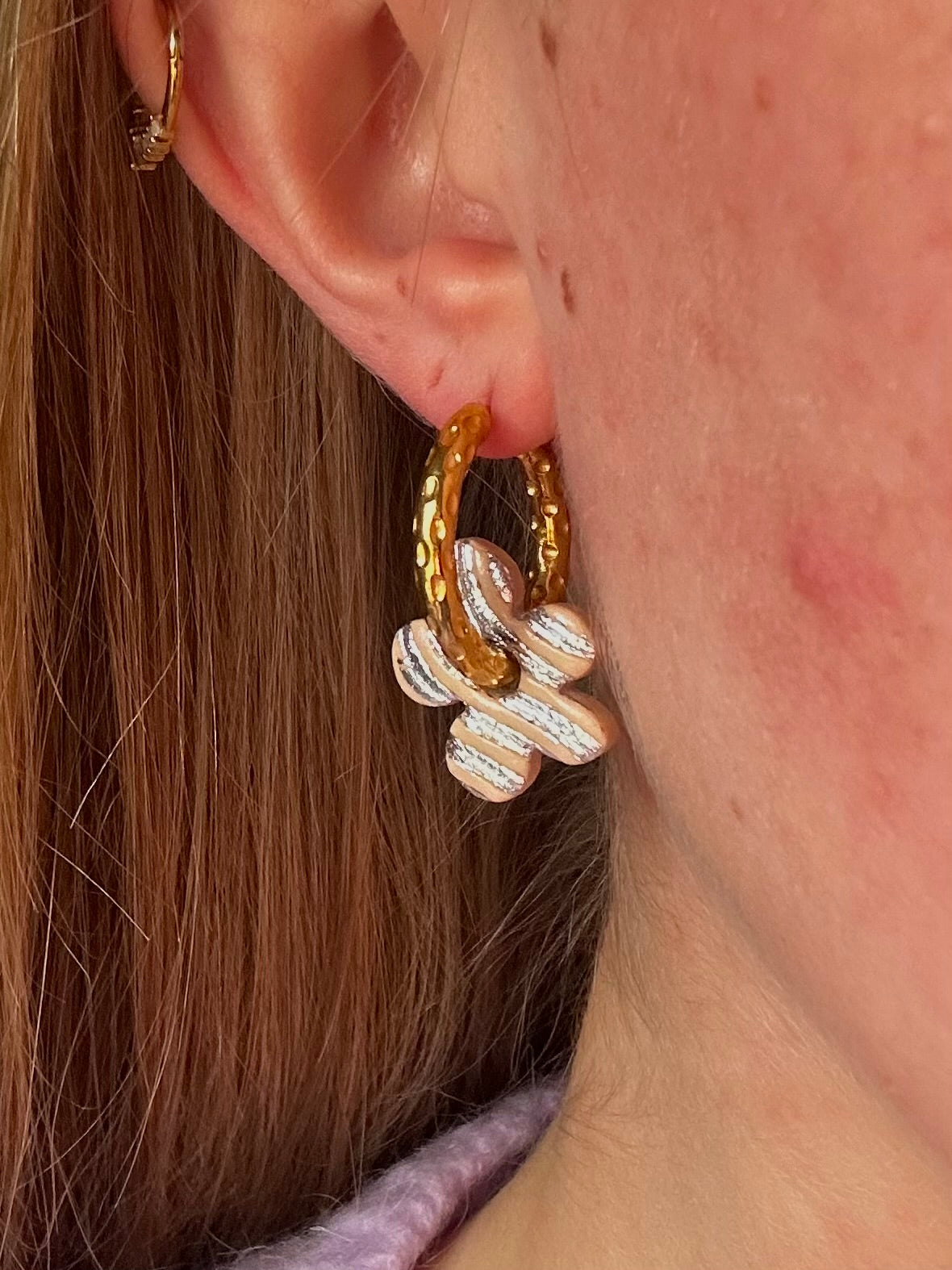 Pampilles Zyra - Beige et Argent (sans créoles)