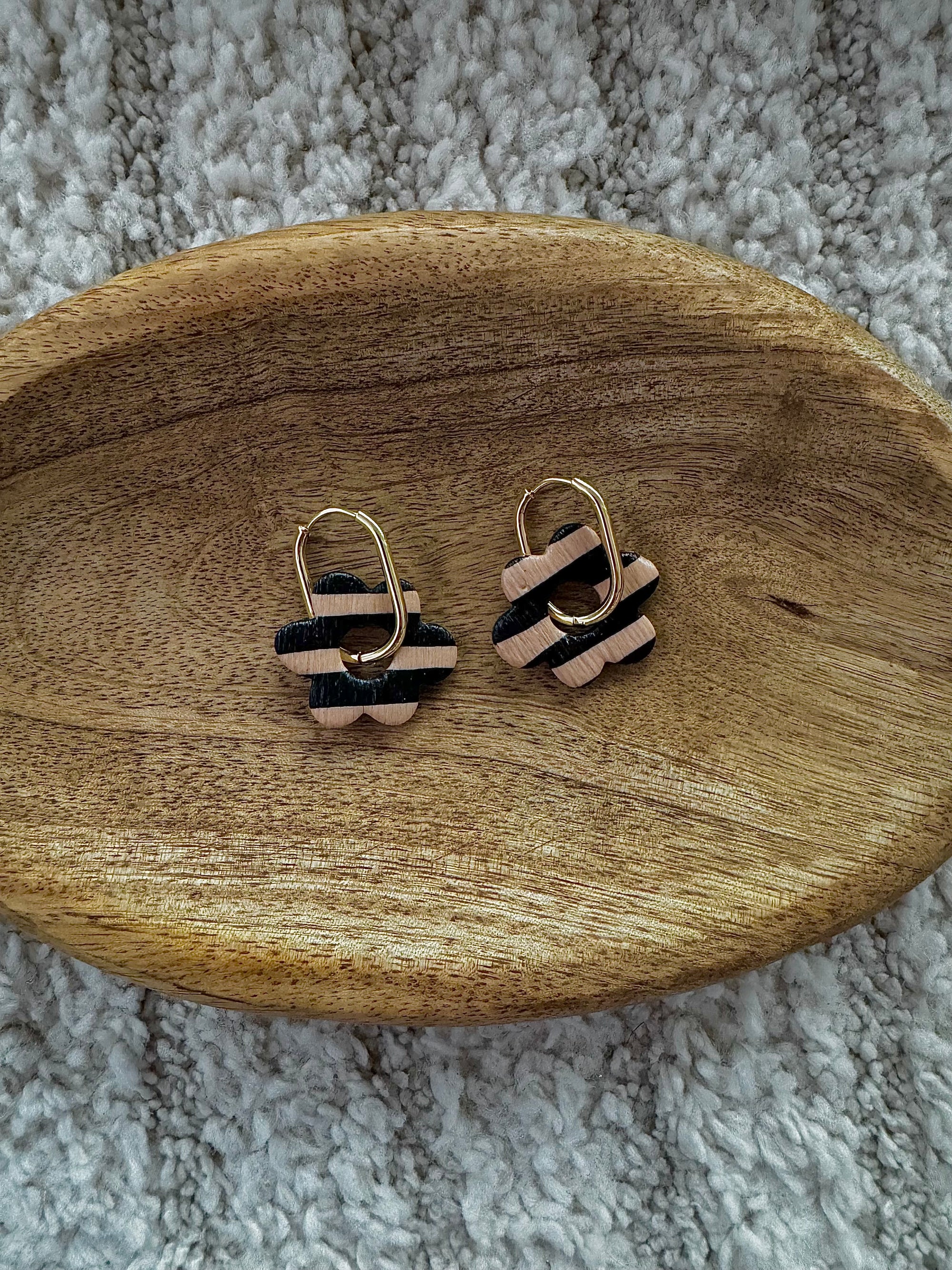 Pampilles - Rayures Beige et Noires (sans créoles)