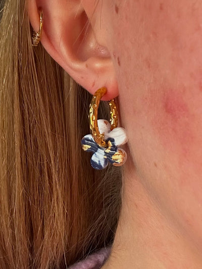 Pampilles Fleur - Blanc, Bleu et Or (sans créoles)