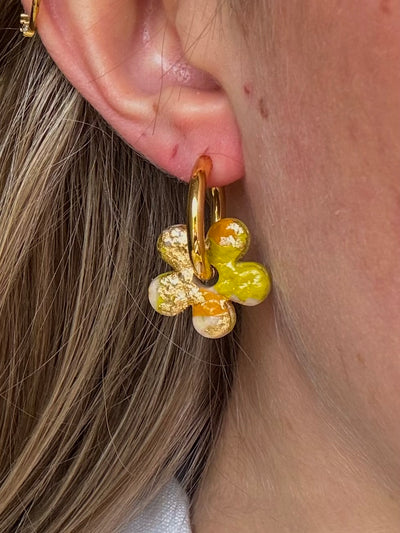 Pampilles Fleur - Vert, Moutarde, Beige et Or (sans créoles)