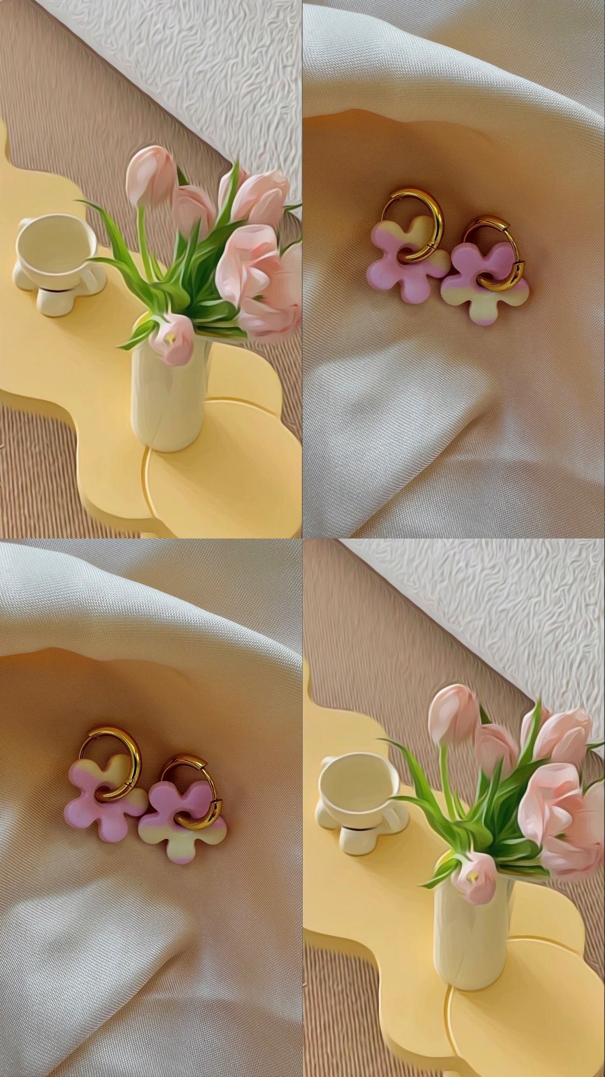 Pampilles - Rose et Jaune pastel (sans créoles)