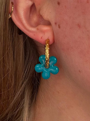 Pampilles Fleur - Bleu Canard (sans créoles)