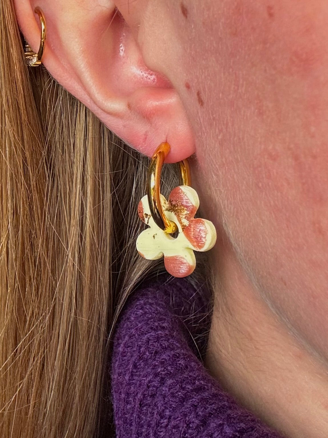 Pampilles Fleur - Jaune, Rose et Or (sans créoles)