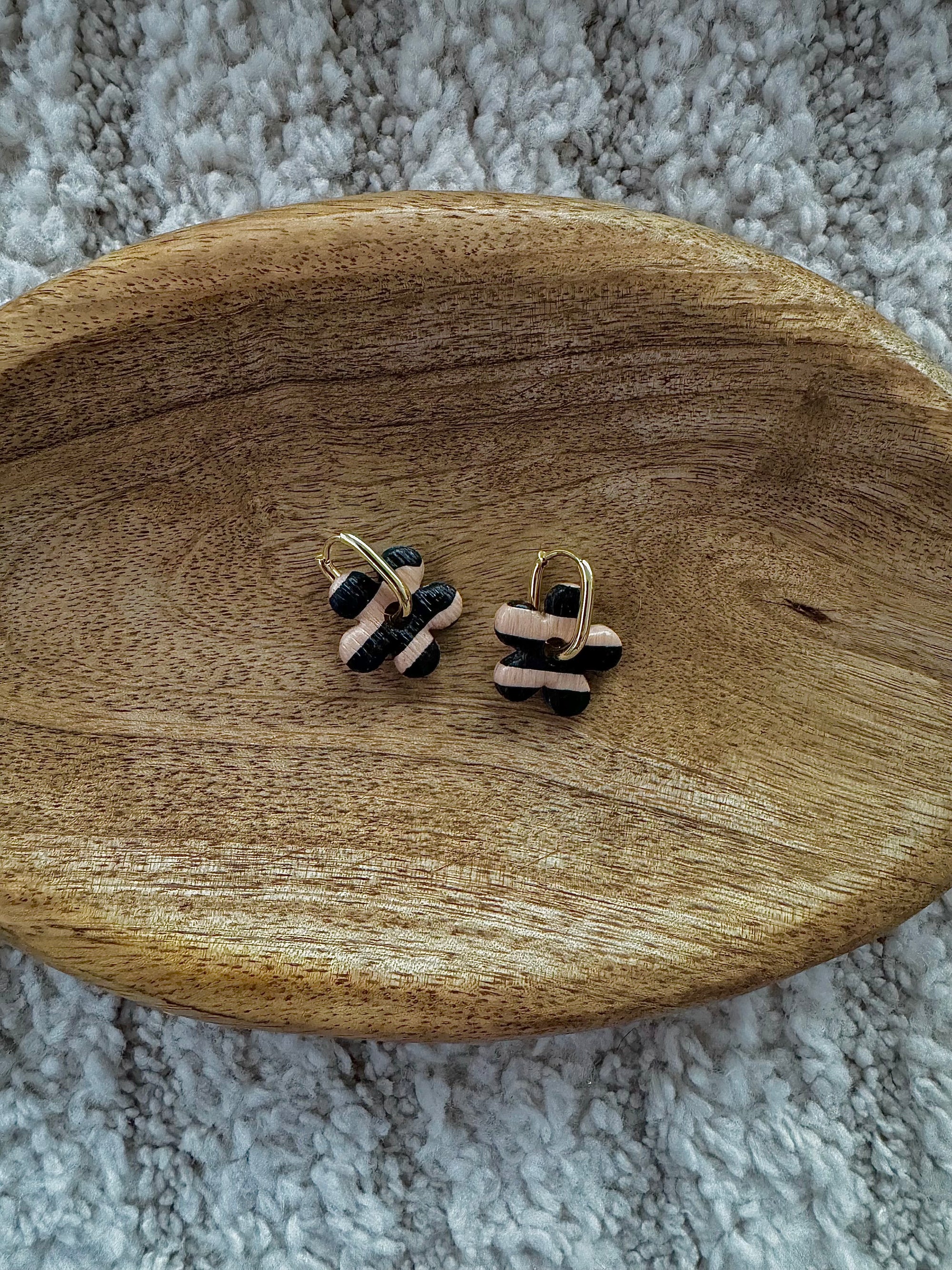 Pampilles - Rayures Beige et Noires (sans créoles)