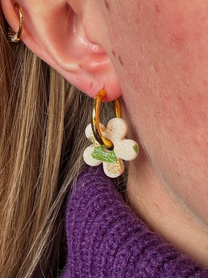 Pampilles Fleur - Vert, Blanc et Or (sans créoles)