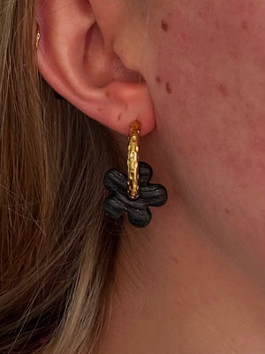 Pampilles Fleur - Noir pailleté (sans créoles)