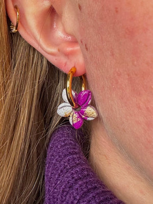 Pampilles Mini Vaiana - Violet, Blanc nacré et Or (sans créoles)