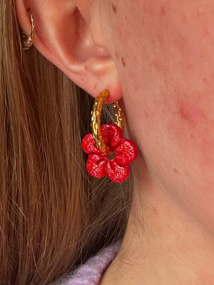 Pampilles Maya - Rouge pailletée (sans créoles)