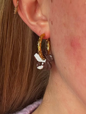 Pampilles Fleur - Blanc et Marron effet vague (sans créoles)