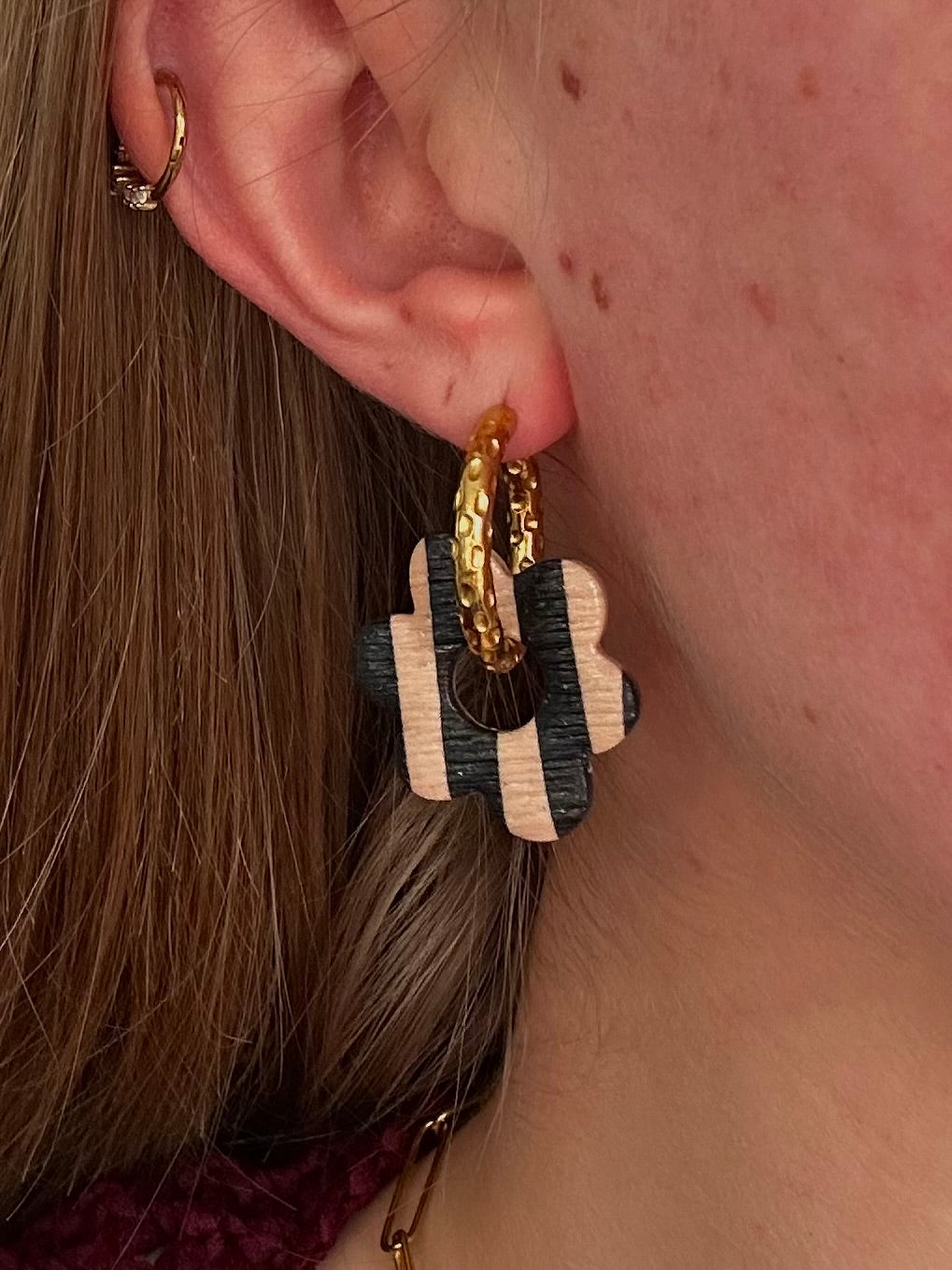 Pampilles Maxi Rosalie - Rayé Noir et Beige (sans créoles)