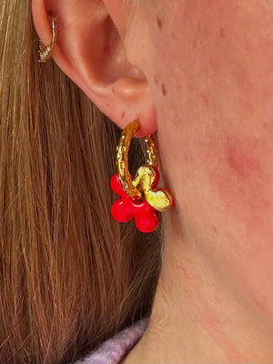 Pampilles Fleur - Rouge et Or (sans créoles)