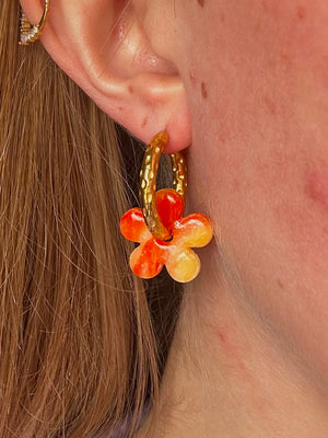 Pampilles Fleur - Orange Transparent (sans créoles)