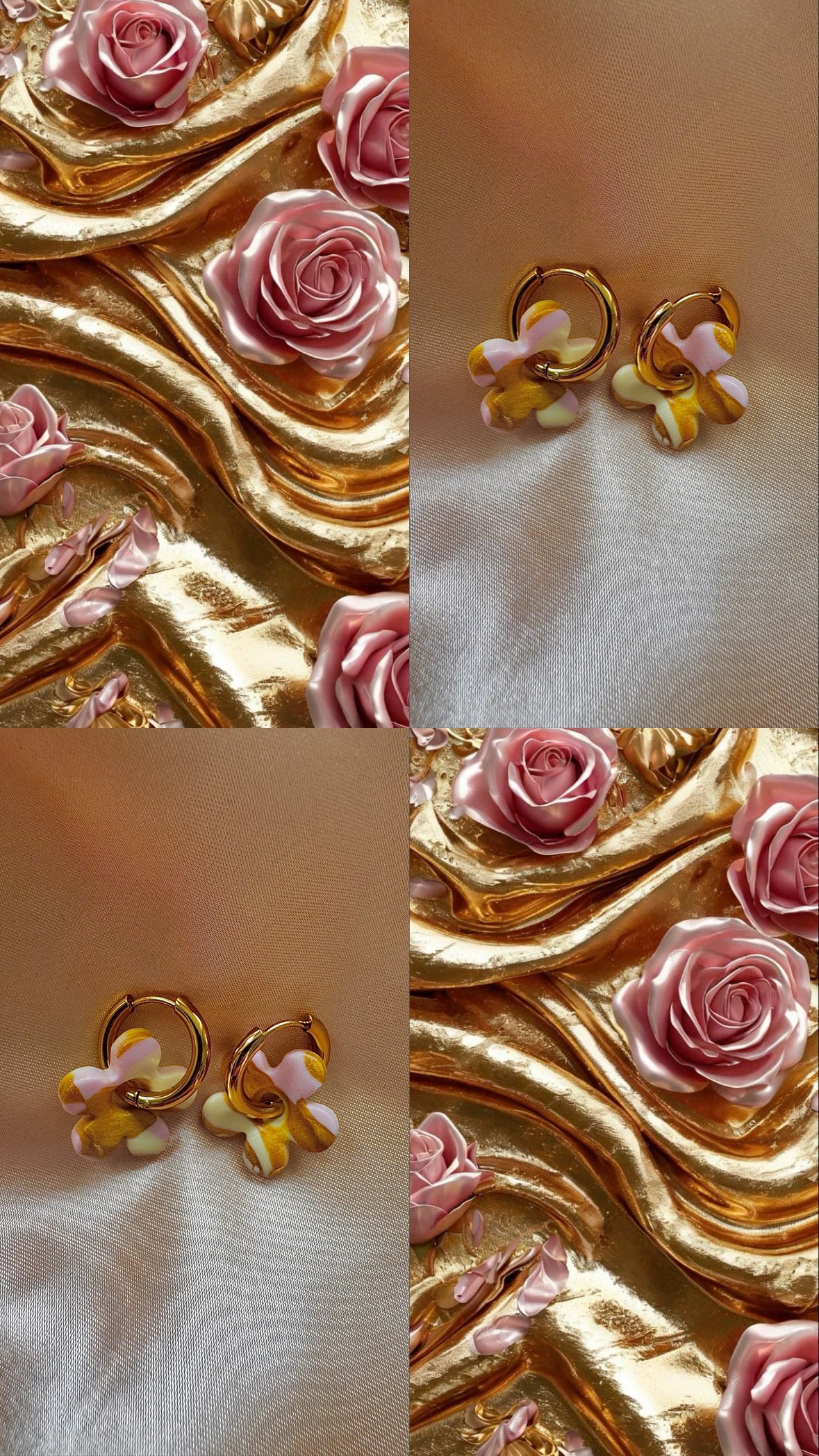 Pampilles - Doré, Jaune et Rose pastel (sans créoles)