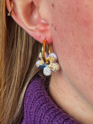 Pampilles Fleur - Lilas, Bleu pailleté, Blanc (sans créoles)