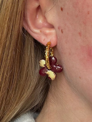 Pampilles Fleur - Bordeaux et Or (sans créoles)