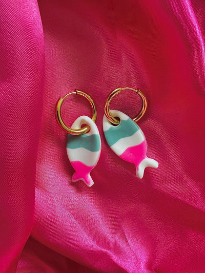 Pampilles - Bleu-vert, Blanche et Rose fluo (sans créoles)